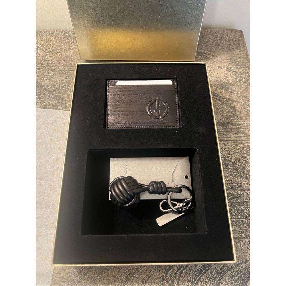 Giorgio Armani Leather Card Holder & Key Ring Gift Set – Made in Italy